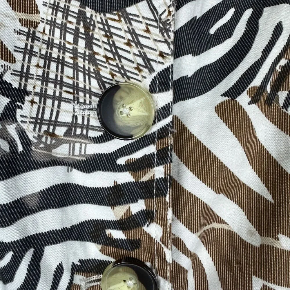 Appraisal ZebraPrint Half Sleeve Belted Zip Pocket Trench Coat‎ Size Large
